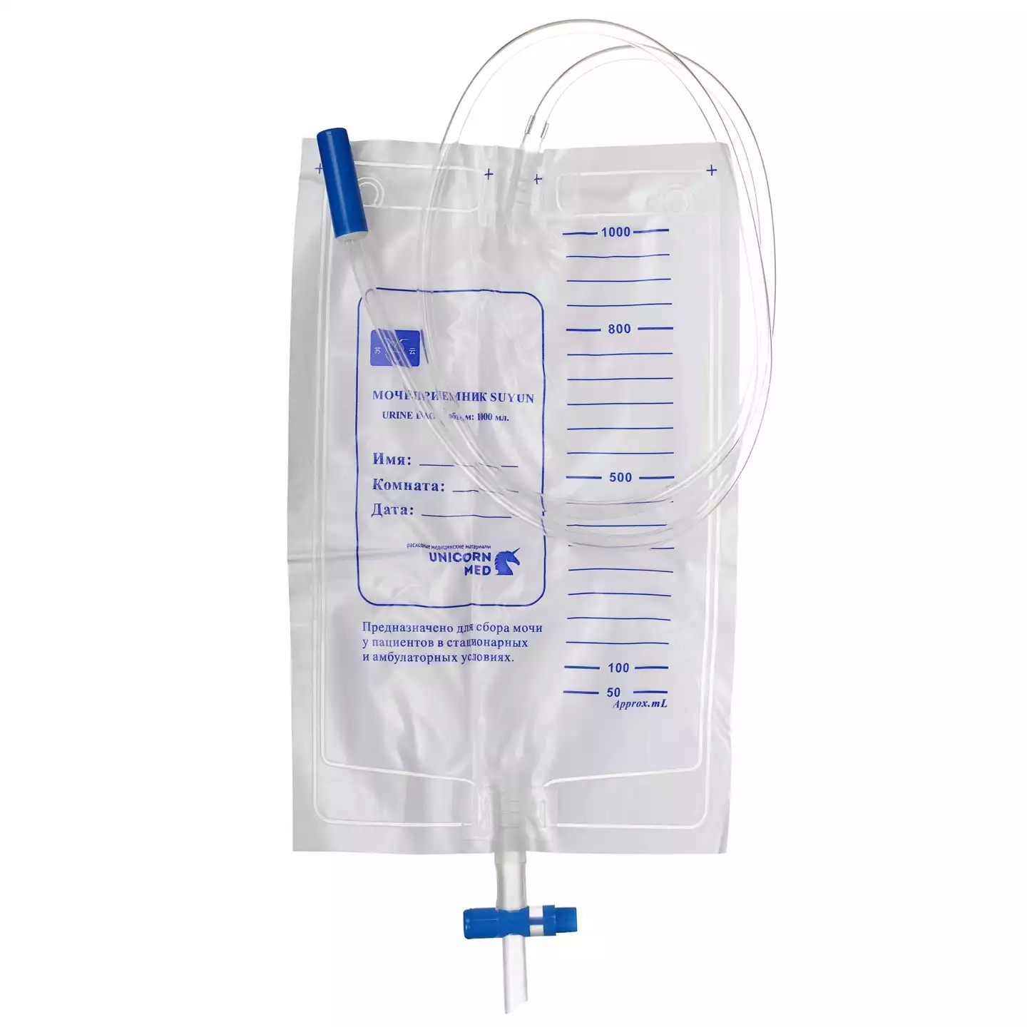Мочеприемник объемом на 1000мл, с устройством для прикроватного крепления, слив Т- образный, стерильный