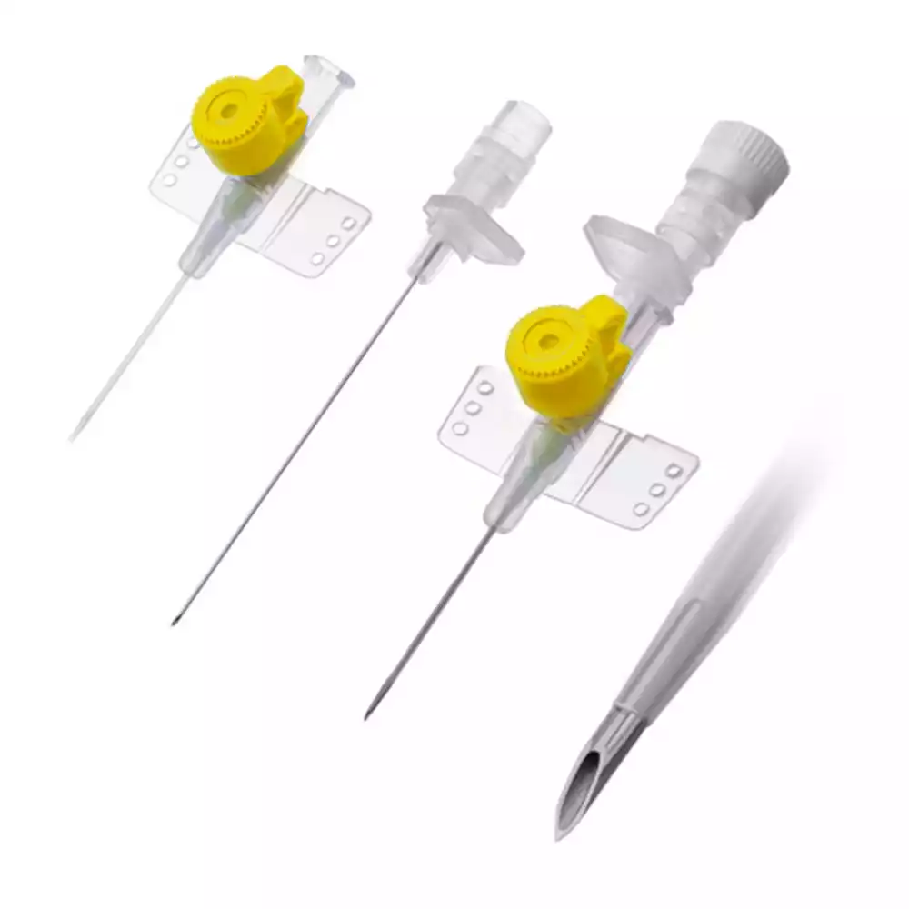 Катетер в/в с перфорированными крыльями и инъекционным портом с самозащелкивающейся крышкой, 24G, полиуретан/тефлон